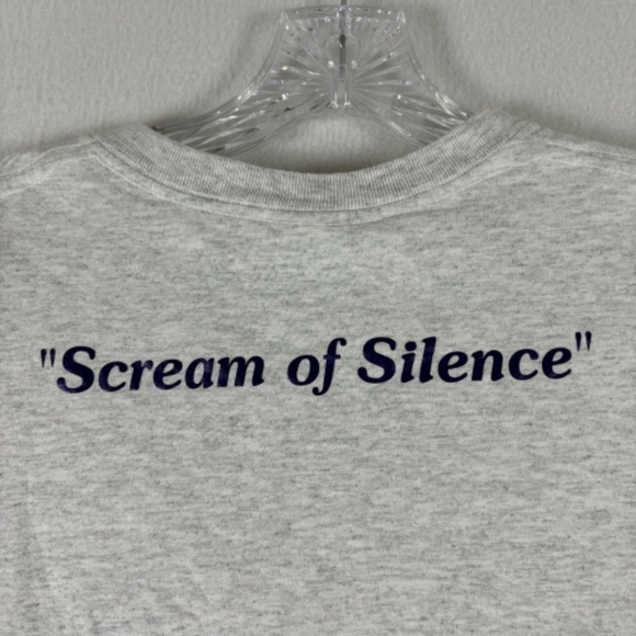 Gildan White graphic tee Scream of Silence Size L Marbled White Shirt - Picture 8 of 12